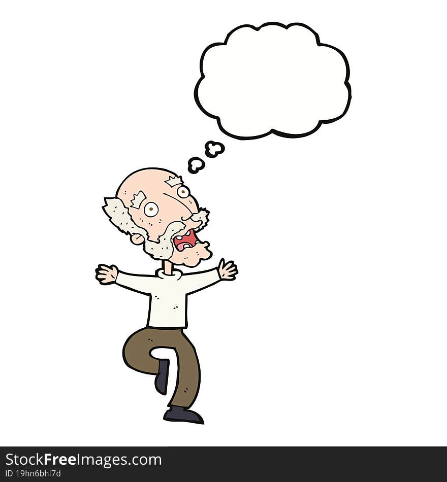 cartoon old man having a fright with thought bubble