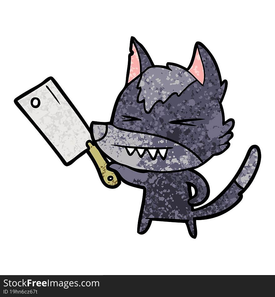 angry wolf cartoon with cleaver. angry wolf cartoon with cleaver