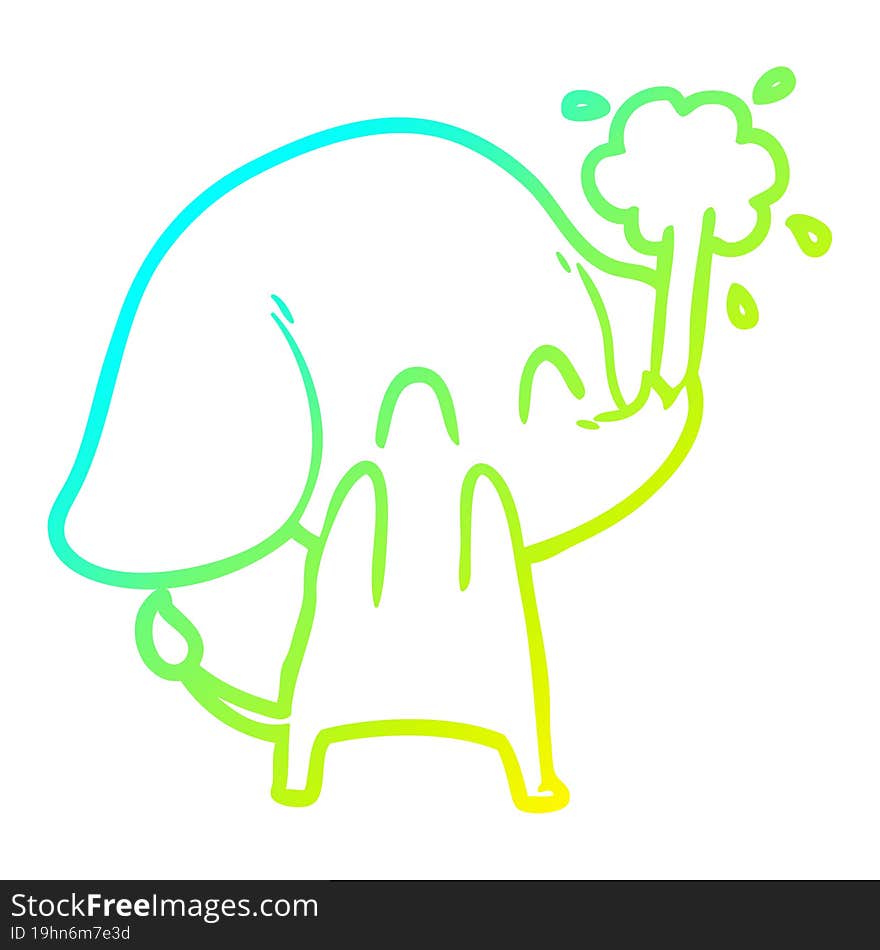 cold gradient line drawing cute cartoon elephant spouting water