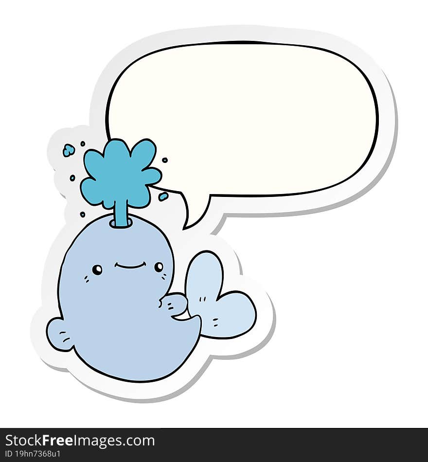 cartoon whale spouting water and speech bubble sticker