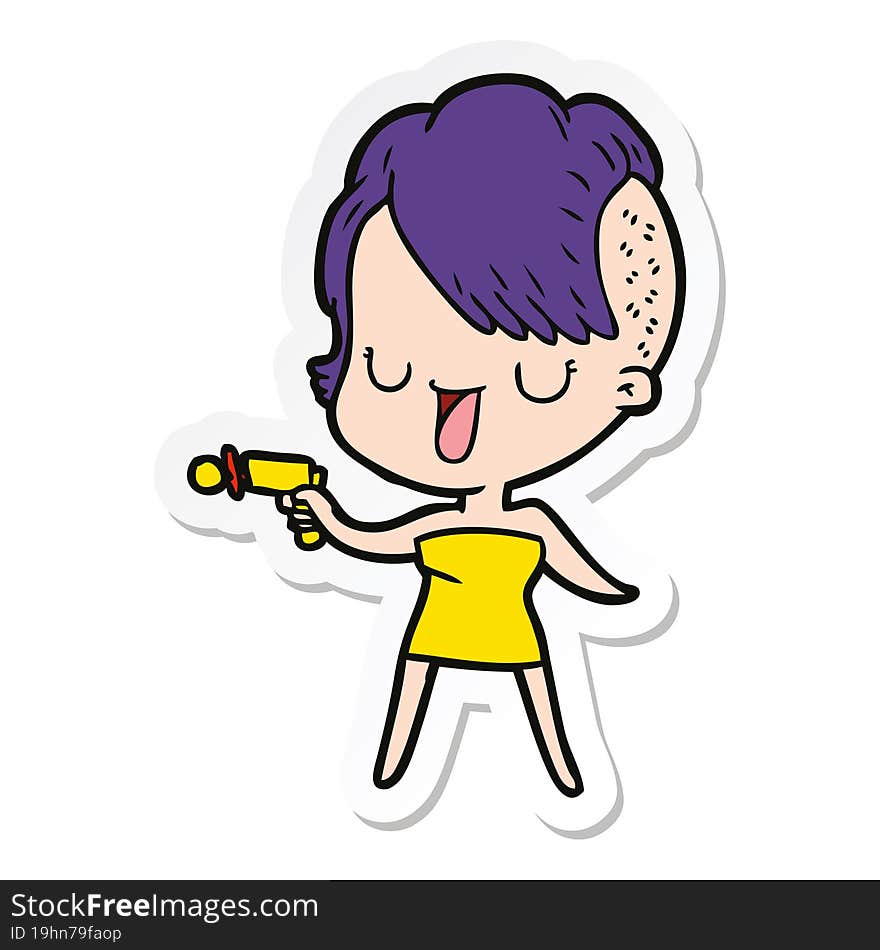 Sticker Of A Cute Cartoon Girl With Hipster Haircut