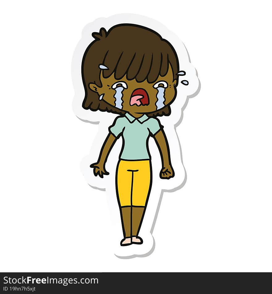 Sticker Of A Cartoon Girl Crying