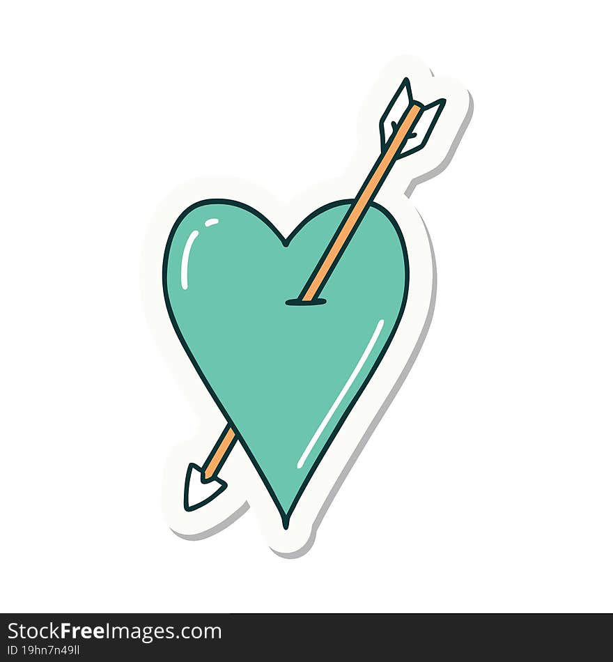 sticker of tattoo in traditional style of an arrow and heart. sticker of tattoo in traditional style of an arrow and heart