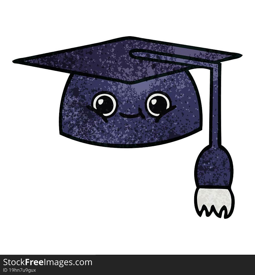 retro grunge texture cartoon of a graduation hat