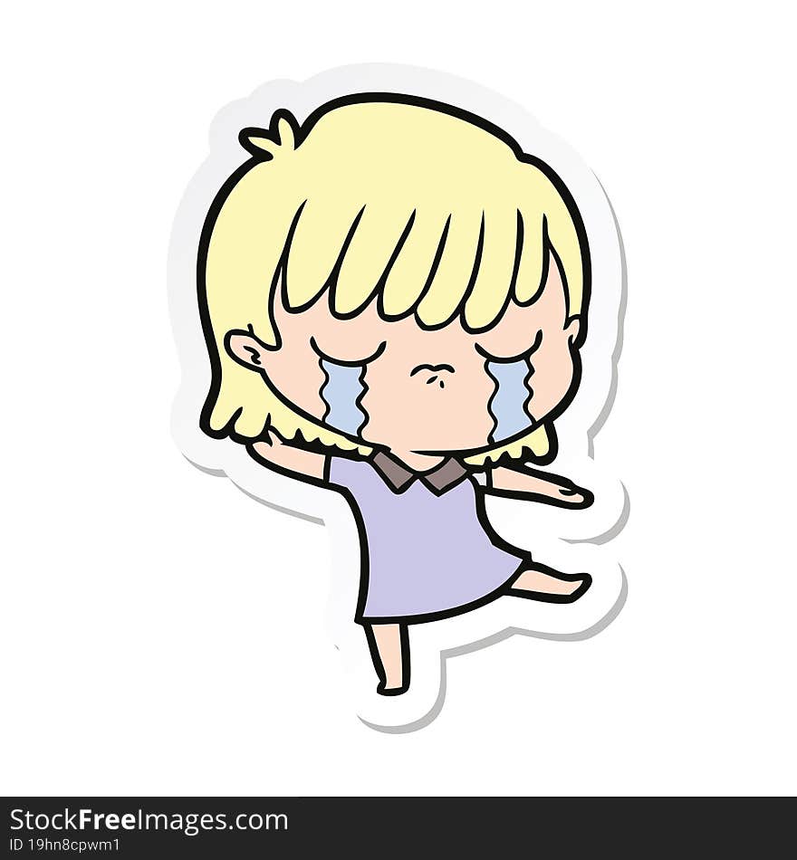 sticker of a cartoon woman crying