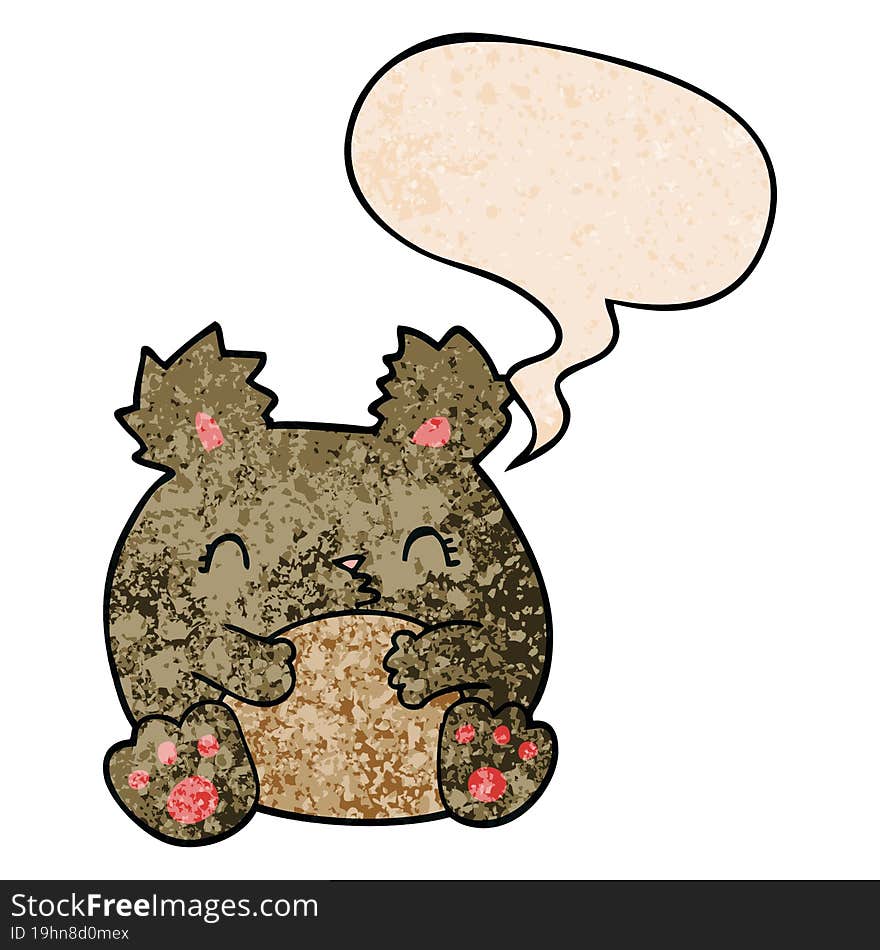 cartoon bear with speech bubble in retro texture style