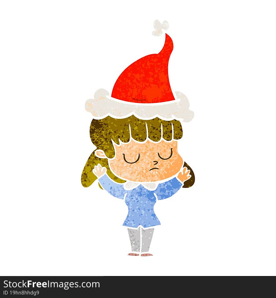 retro cartoon of a indifferent woman wearing santa hat