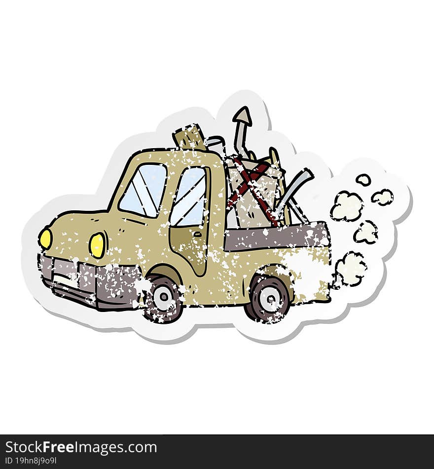 Distressed Sticker Of A Cartoon Old Truck