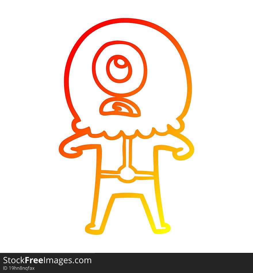 warm gradient line drawing of a cartoon cyclops alien spaceman