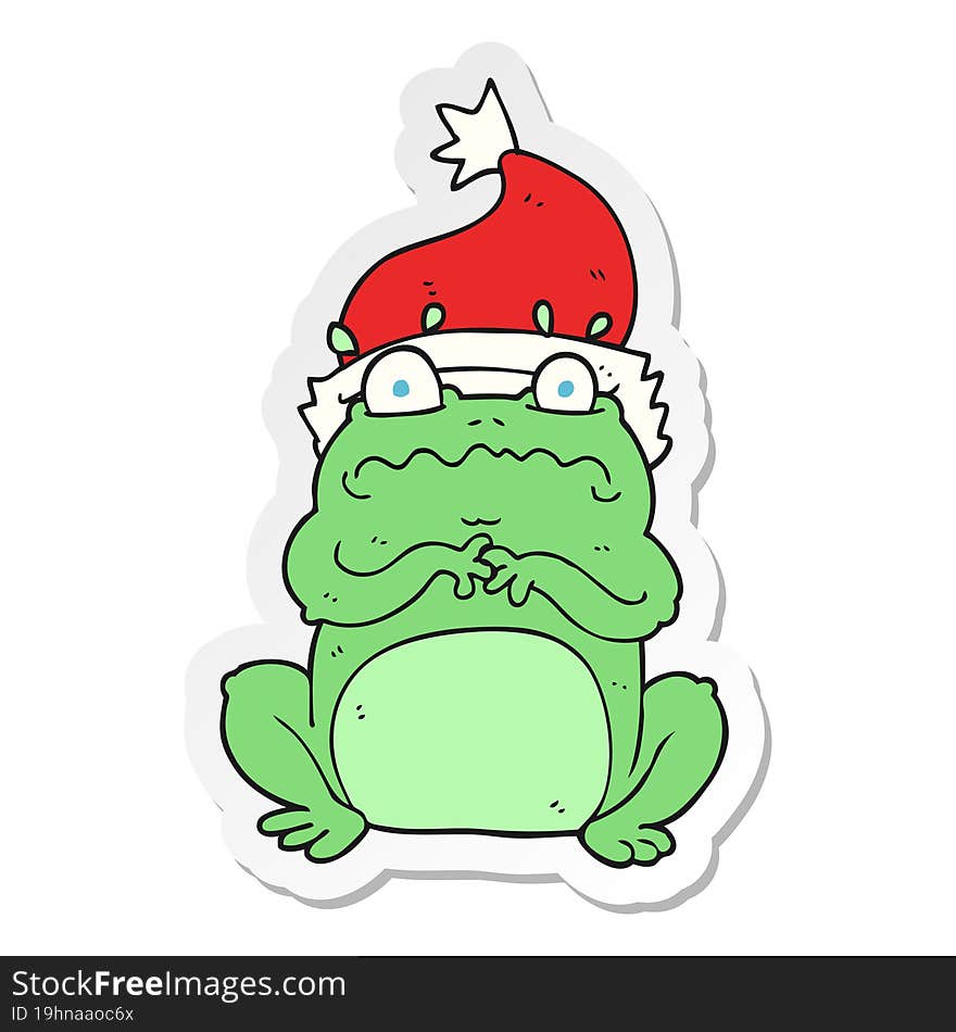 sticker of a cartoon frog in christmas hat