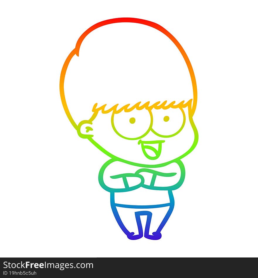 rainbow gradient line drawing of a happy cartoon boy