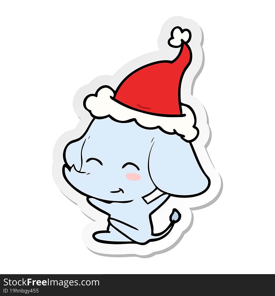 cute sticker cartoon of a elephant wearing santa hat