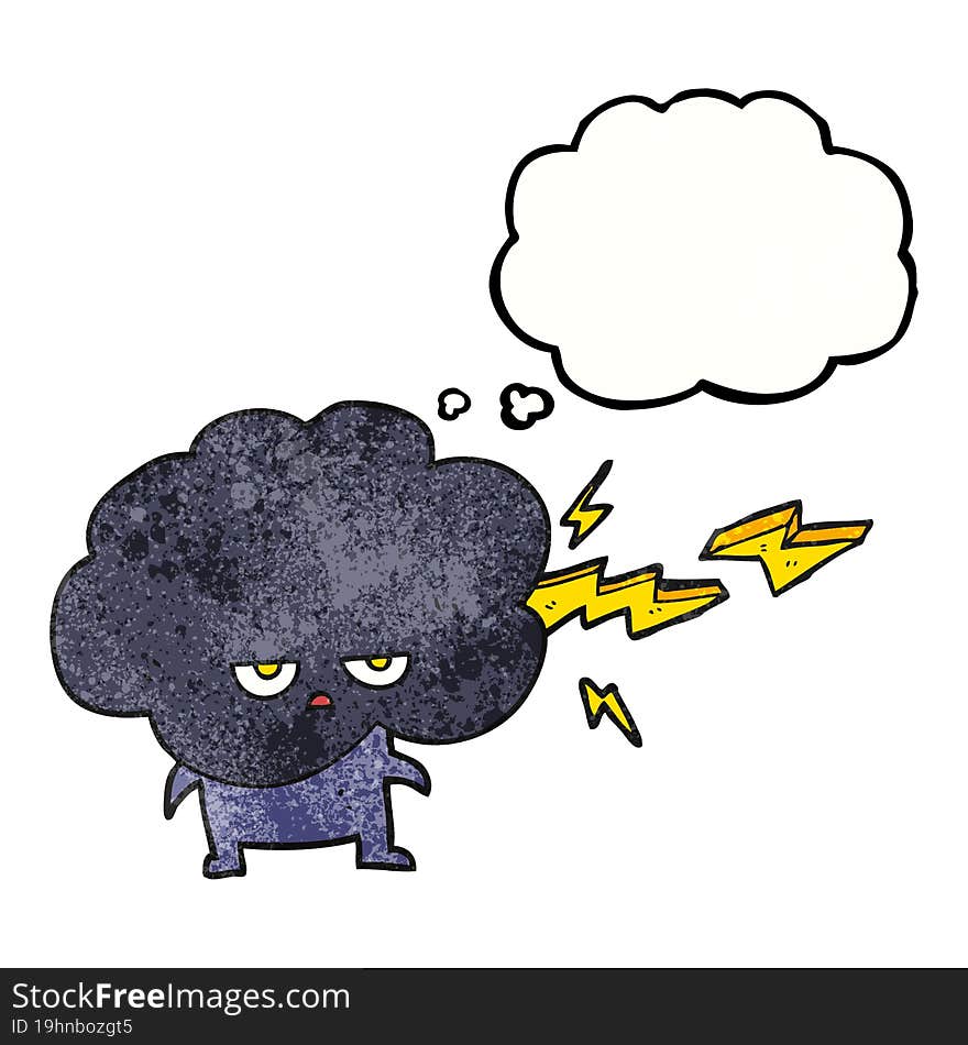 thought bubble textured cartoon raincloud character shooting lightning