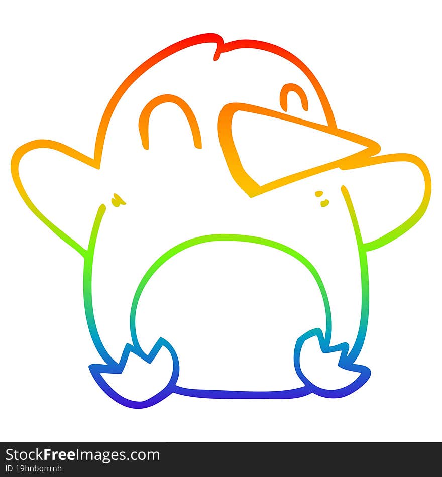 rainbow gradient line drawing cartoon christmas penguin