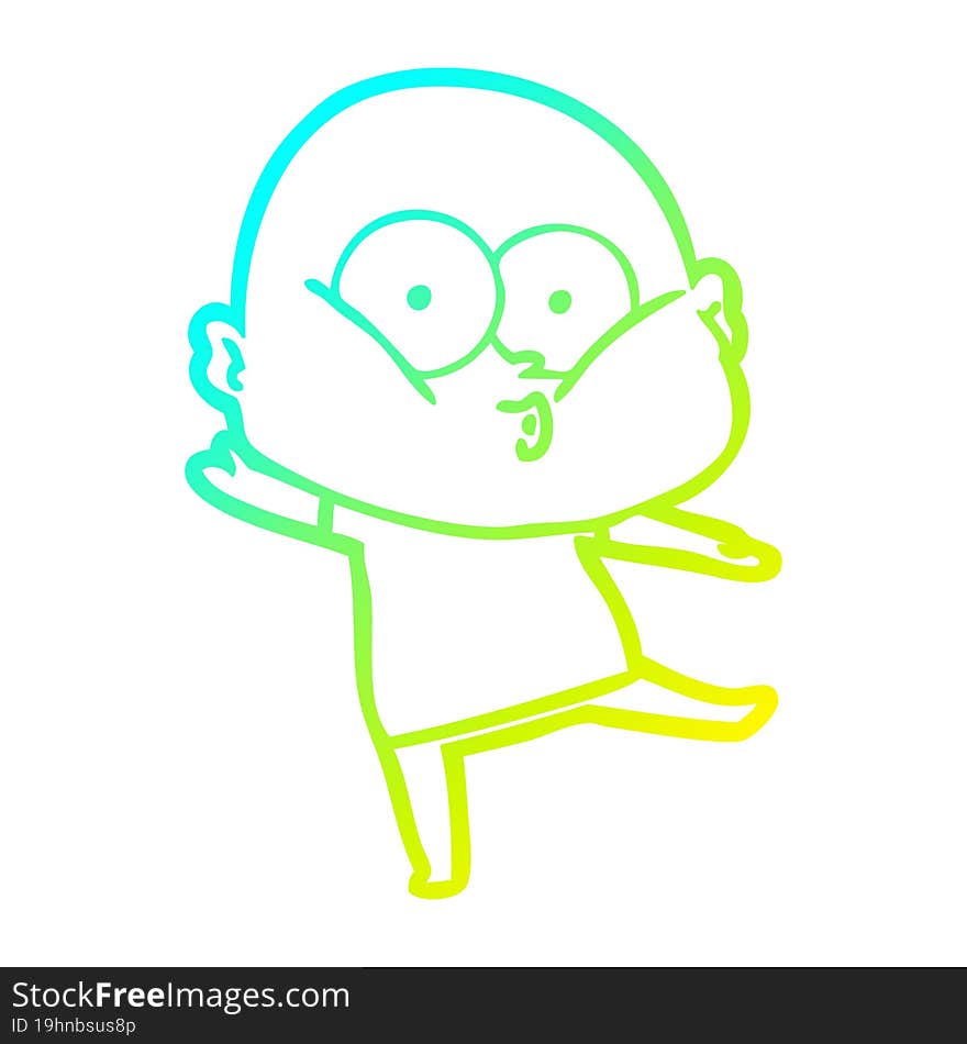 cold gradient line drawing cartoon bald man staring