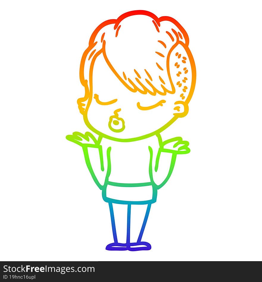 rainbow gradient line drawing cartoon pretty hipster girl