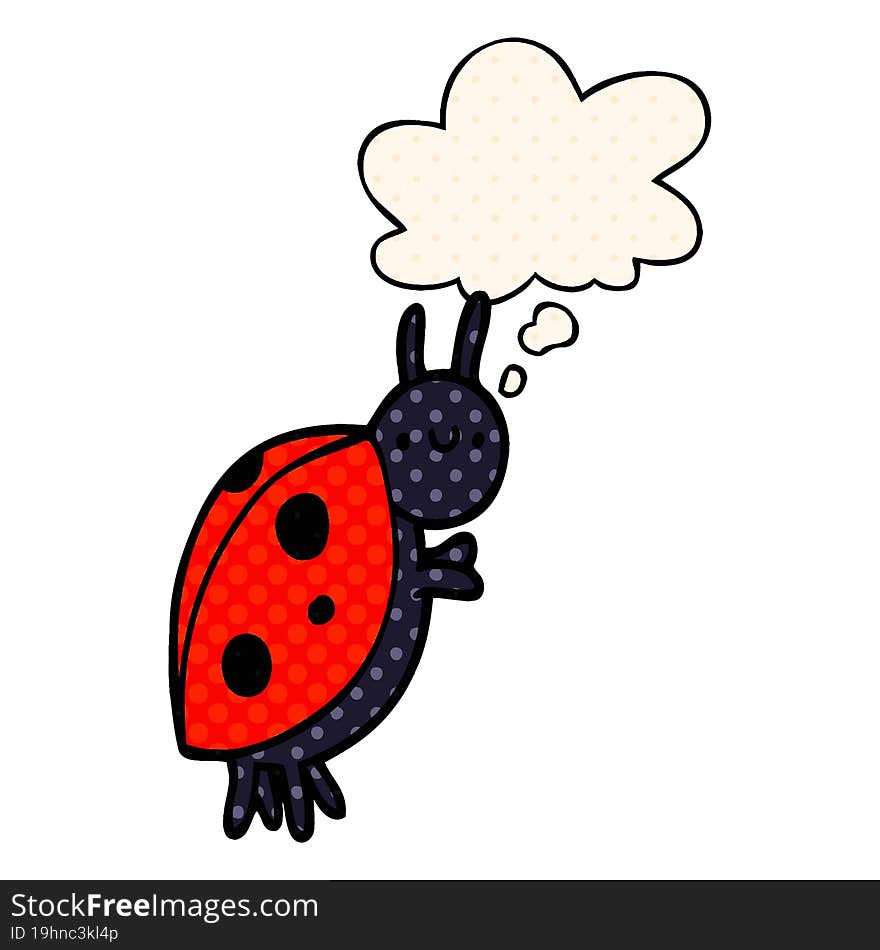 cartoon ladybug and thought bubble in comic book style