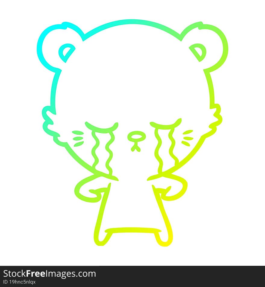 cold gradient line drawing crying cartoon polarbear