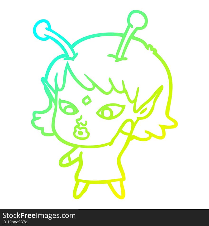 cold gradient line drawing pretty cartoon alien girl