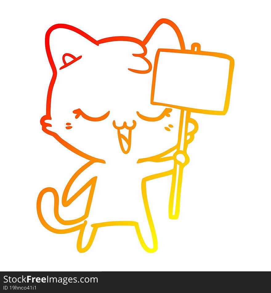 warm gradient line drawing happy cartoon cat