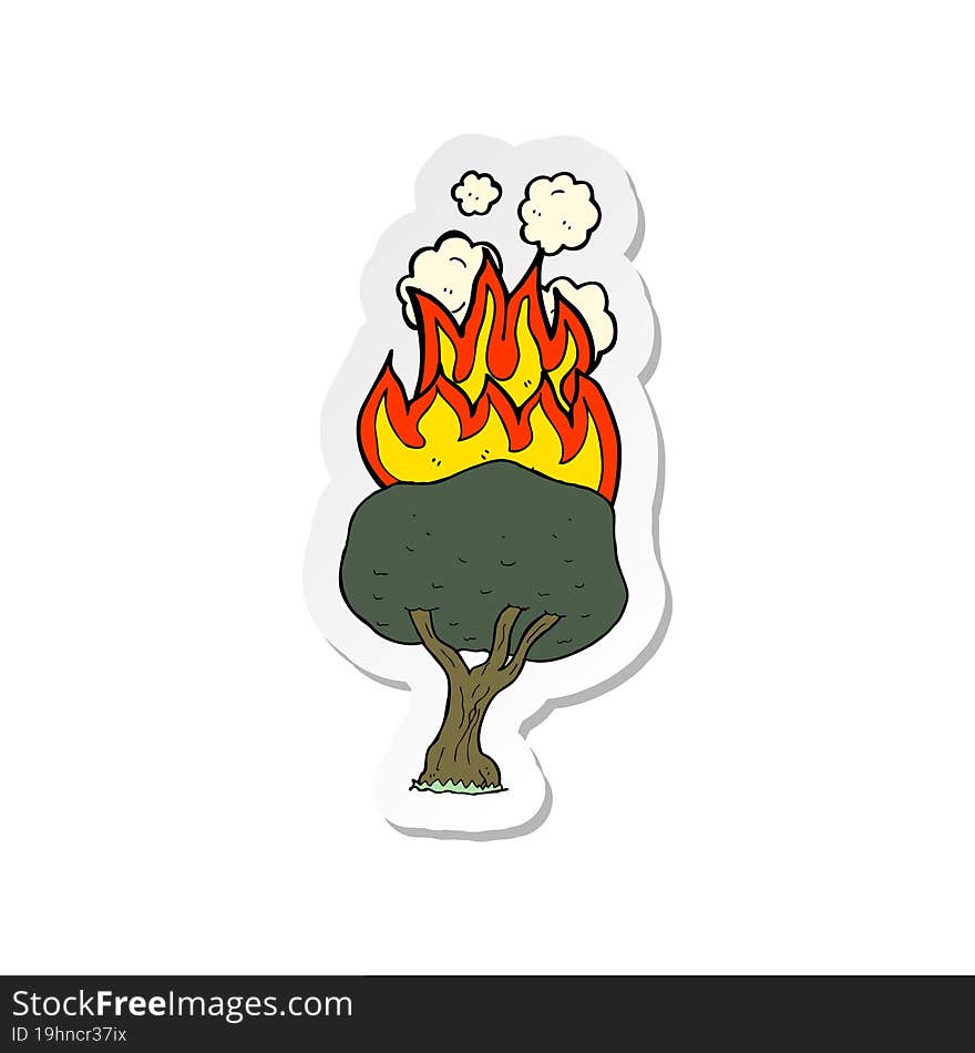 sticker of a cartoon tree on fire