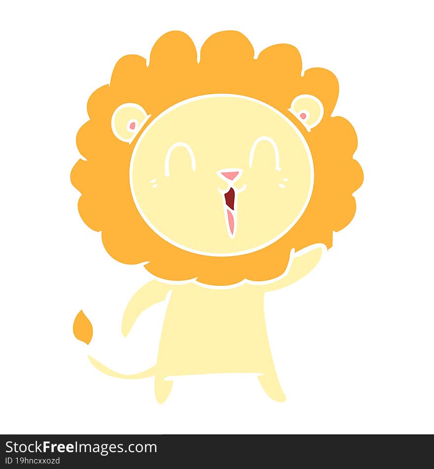 laughing lion flat color style cartoon