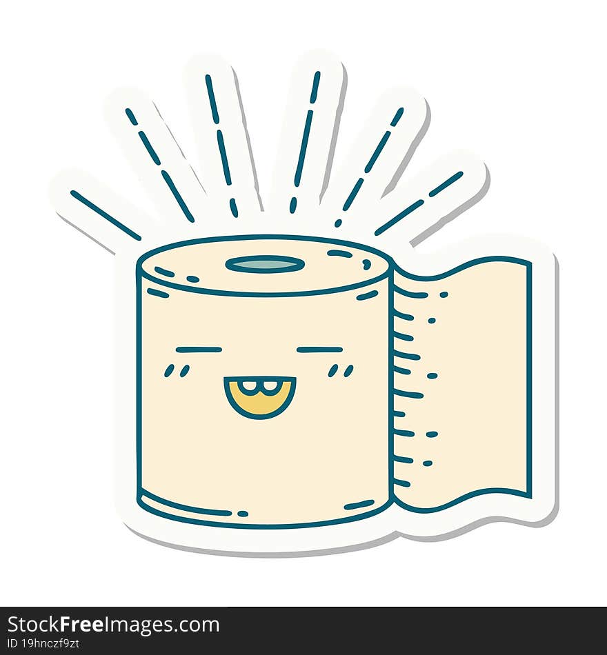 Sticker Of Tattoo Style Toilet Paper Character