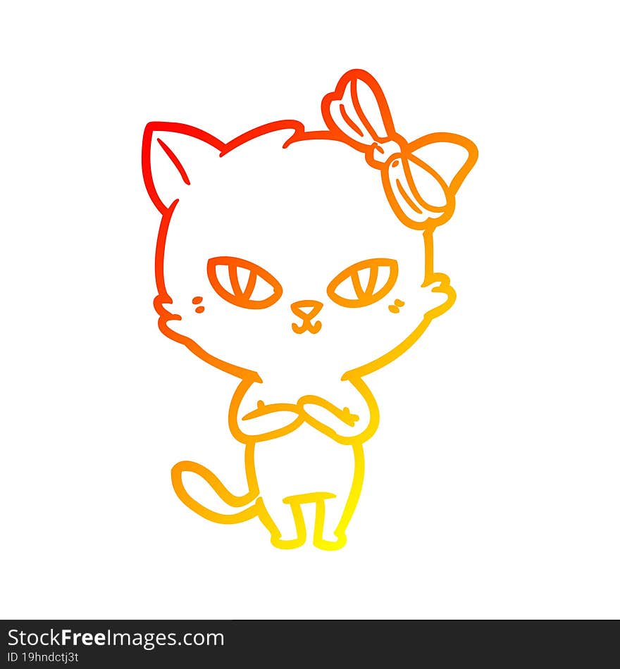 warm gradient line drawing of a cute cartoon cat