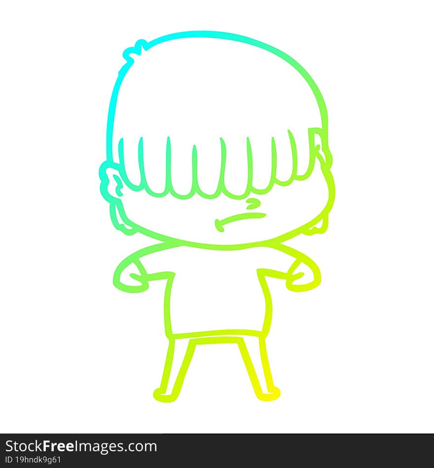 cold gradient line drawing cartoon boy with untidy hair