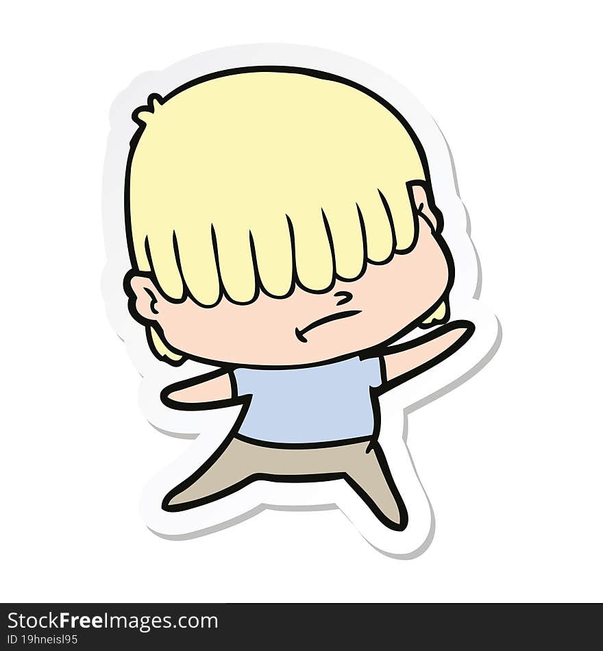 Sticker Of A Cartoon Boy With Untidy Hair