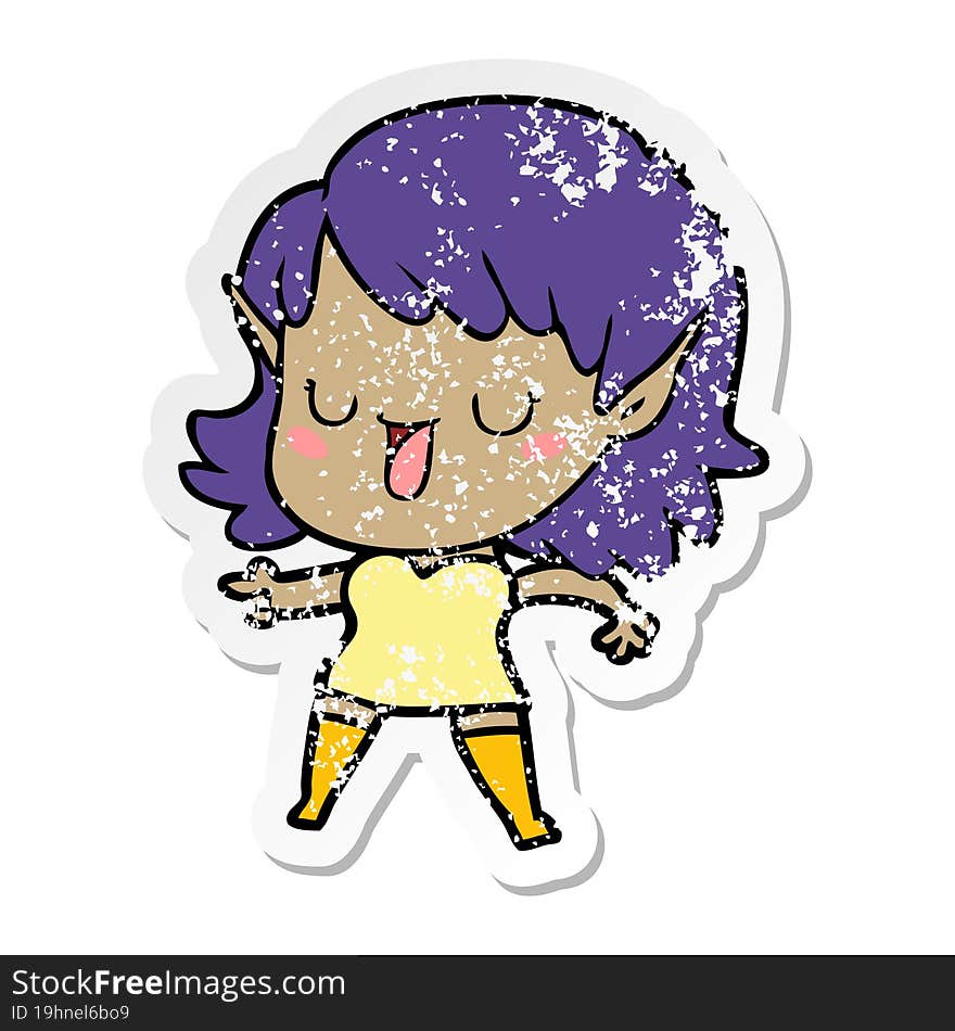 Distressed Sticker Of A Cartoon Elf Girl