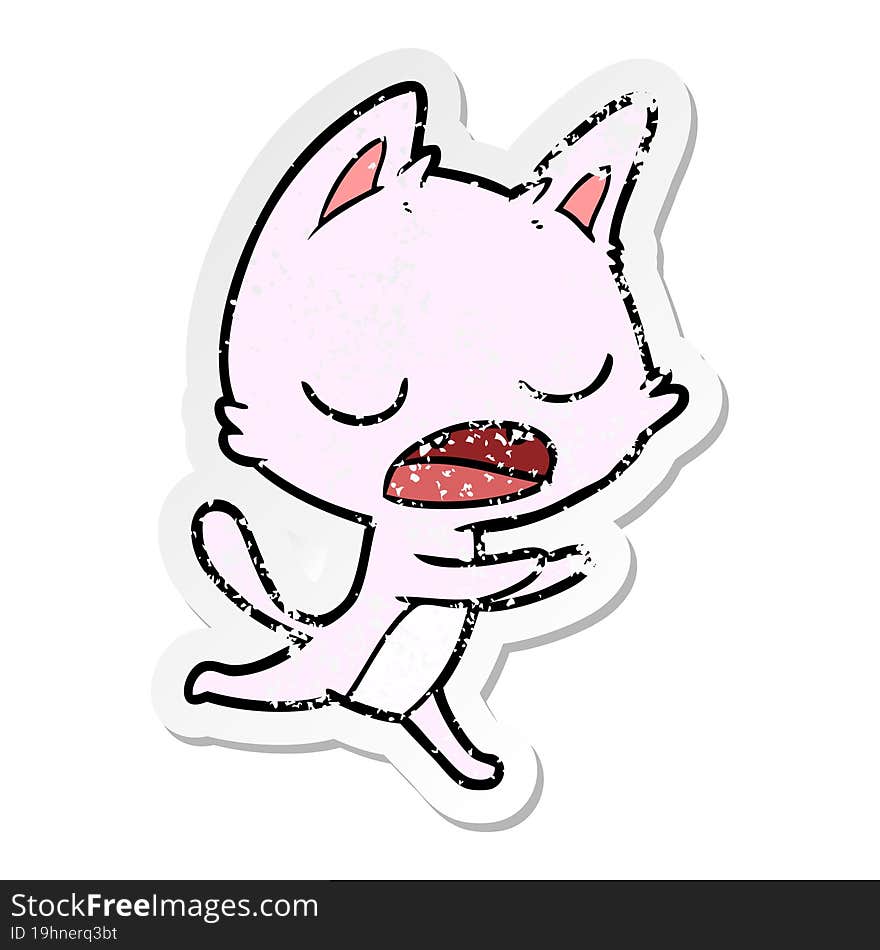 distressed sticker of a talking cat cartoon