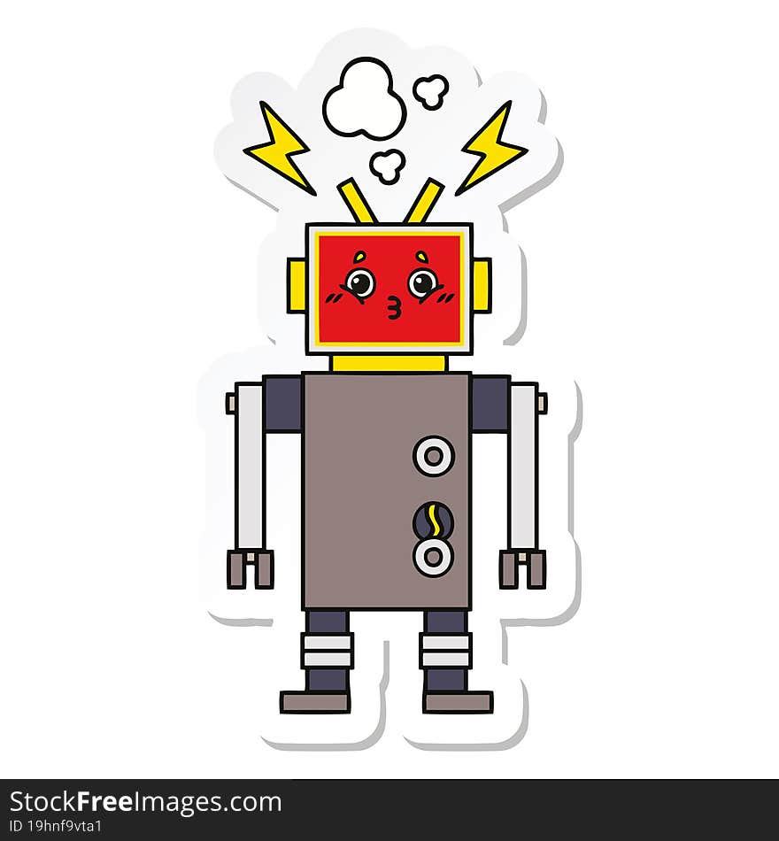 Sticker Of A Cute Cartoon Robot Malfunction