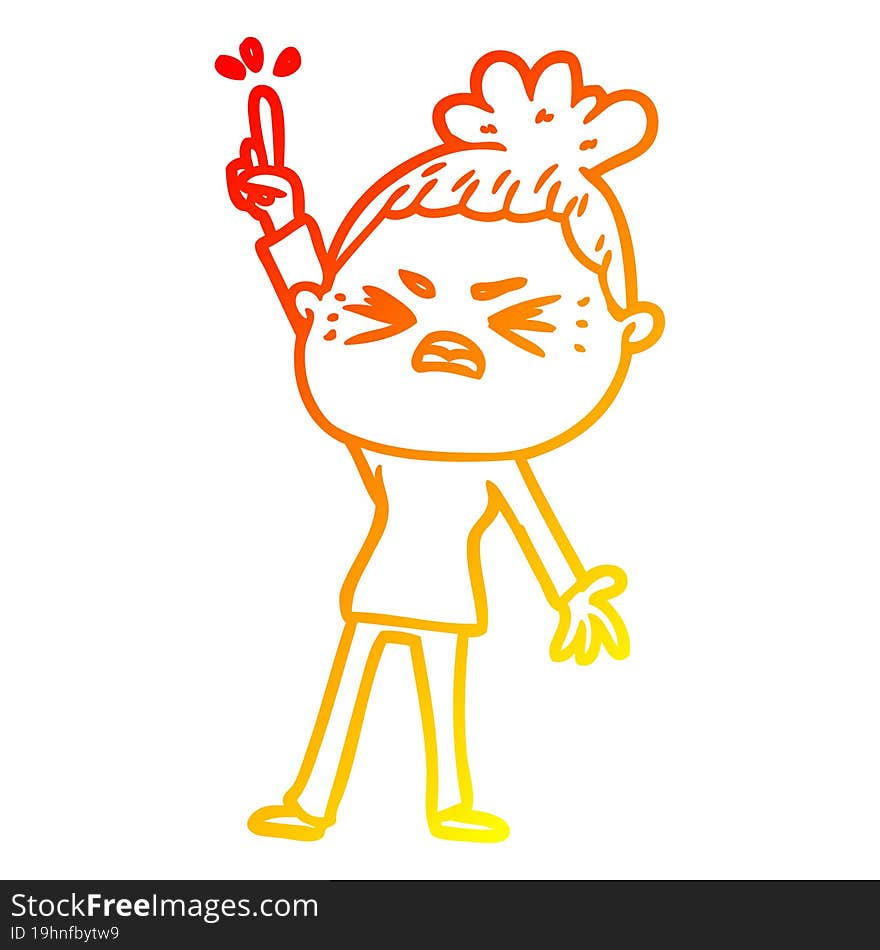 warm gradient line drawing of a cartoon angry woman