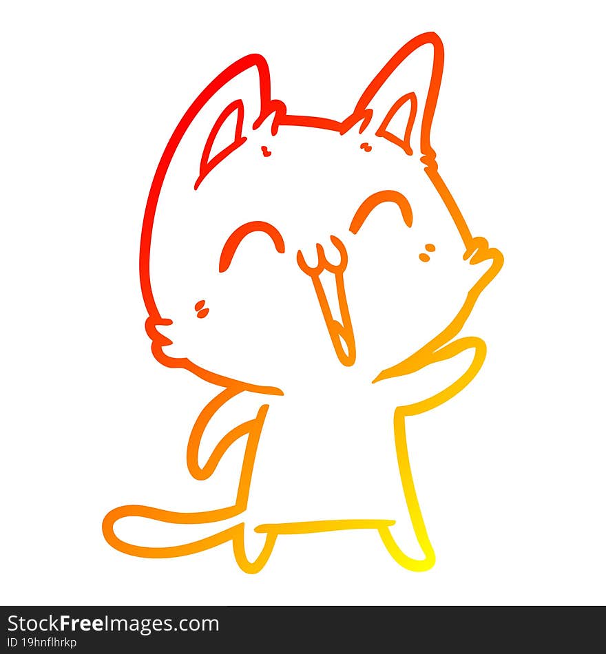 warm gradient line drawing happy cartoon cat meowing