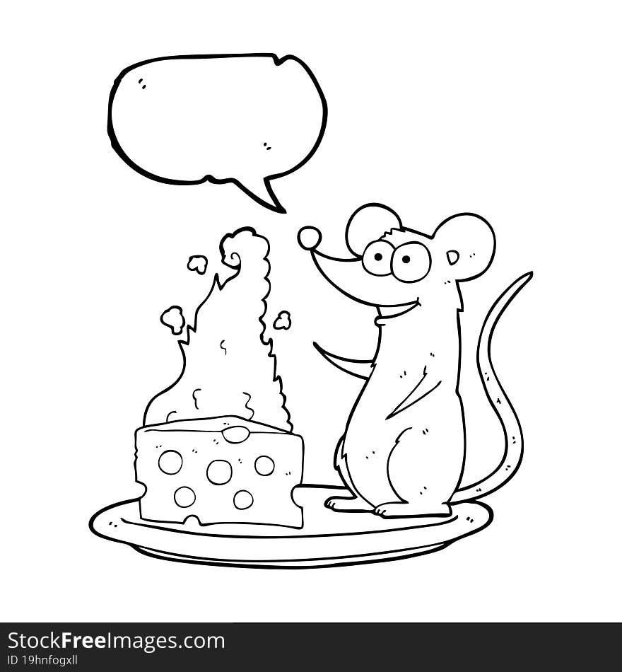 speech bubble cartoon mouse with cheese