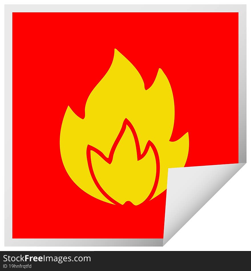 square peeling sticker cartoon of a fire