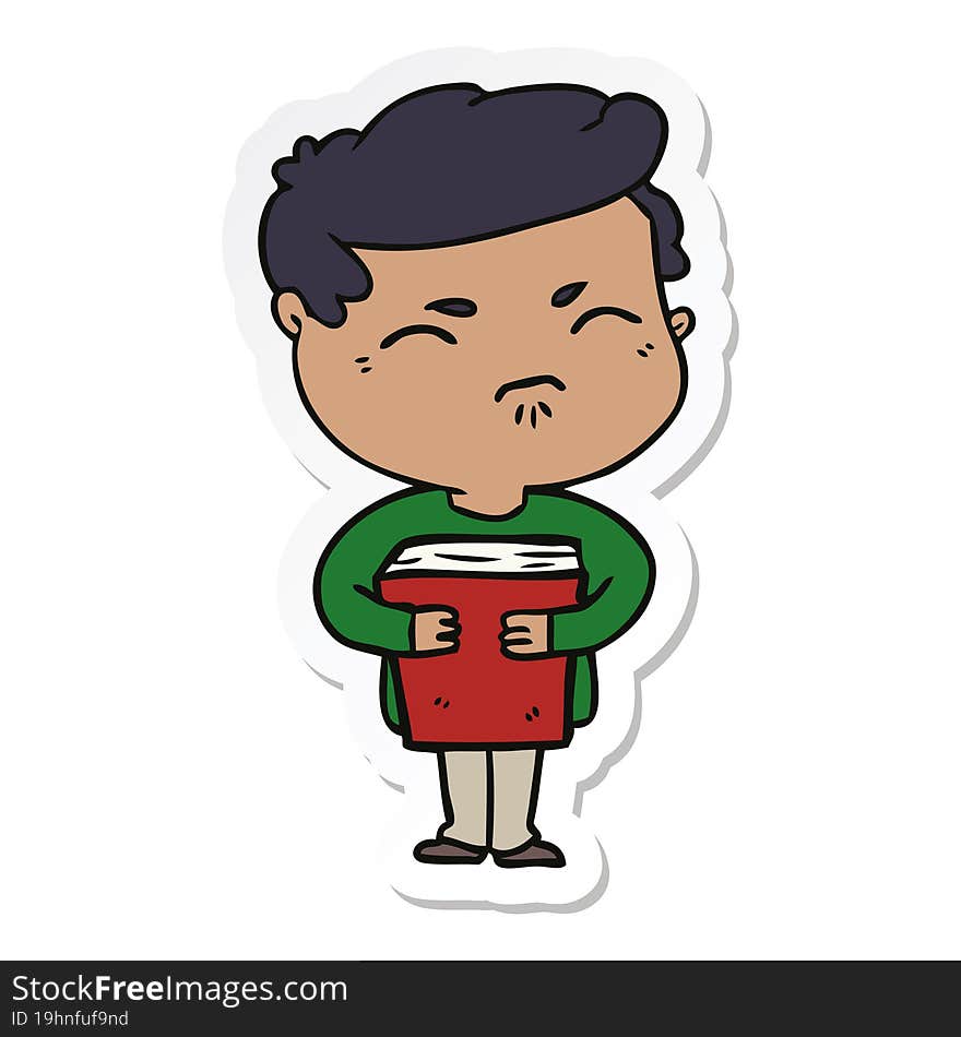 sticker of a cartoon annoyed man with book