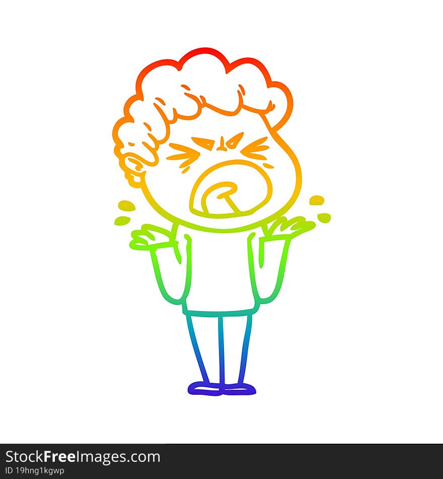 rainbow gradient line drawing cartoon furious man