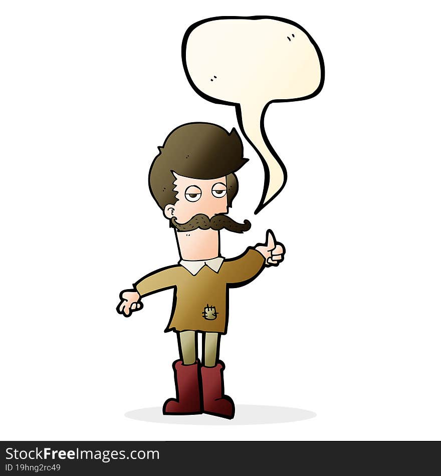 Cartoon Old Man In Poor Clothes With Speech Bubble