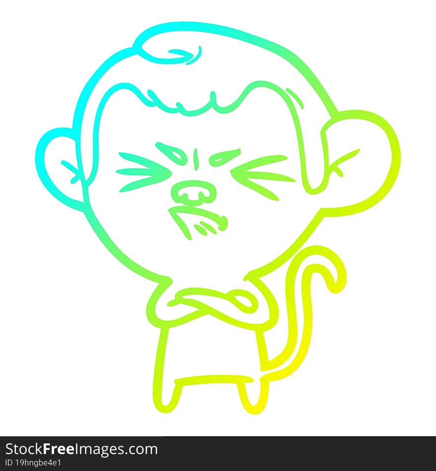 Cold Gradient Line Drawing Cartoon Angry Monkey