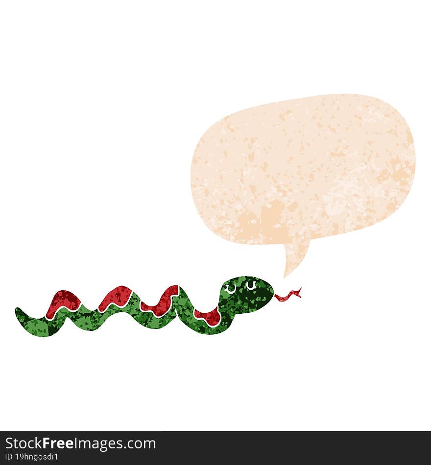 Cartoon Snake And Speech Bubble In Retro Textured Style