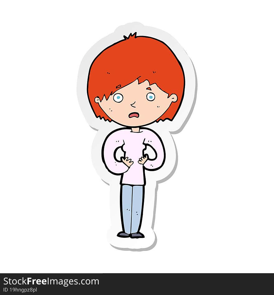 Sticker Of A Cartoon Woman Making Who Me Gesture