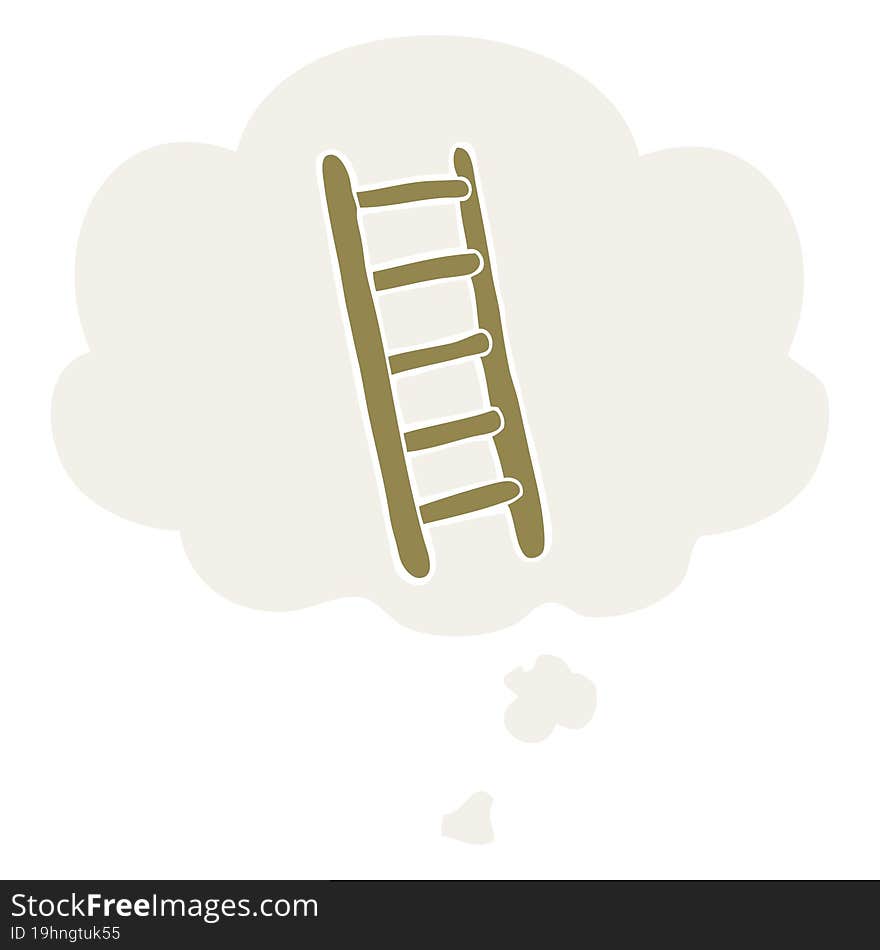 cartoon ladder and thought bubble in retro style