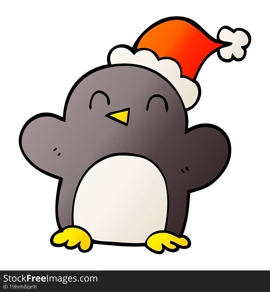 cartoon doodle penguin wearing christmas hat