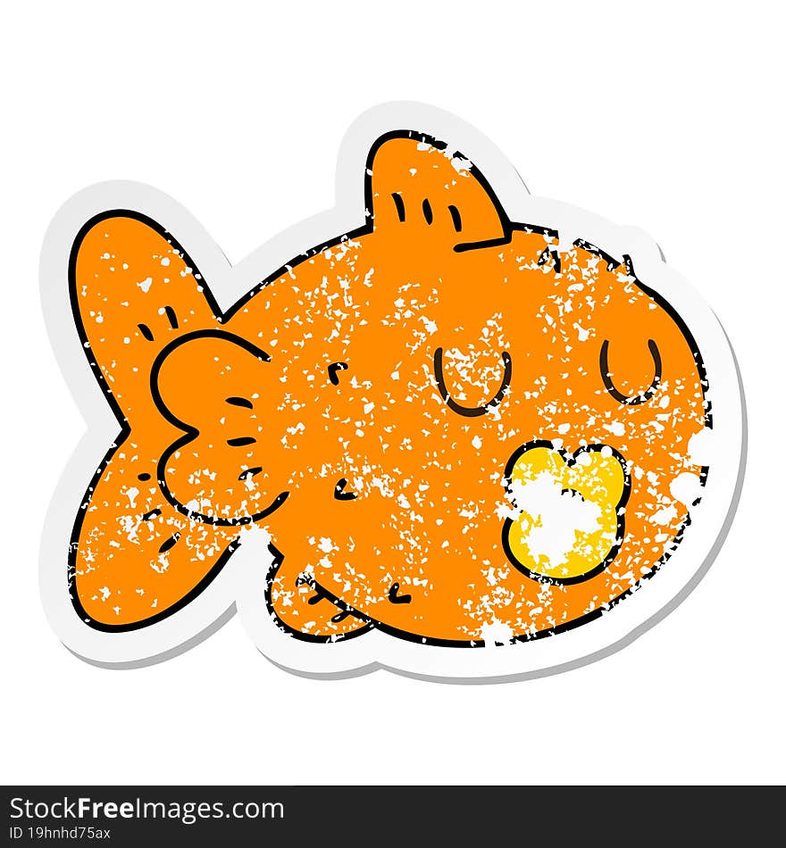 distressed sticker of a quirky hand drawn cartoon fish