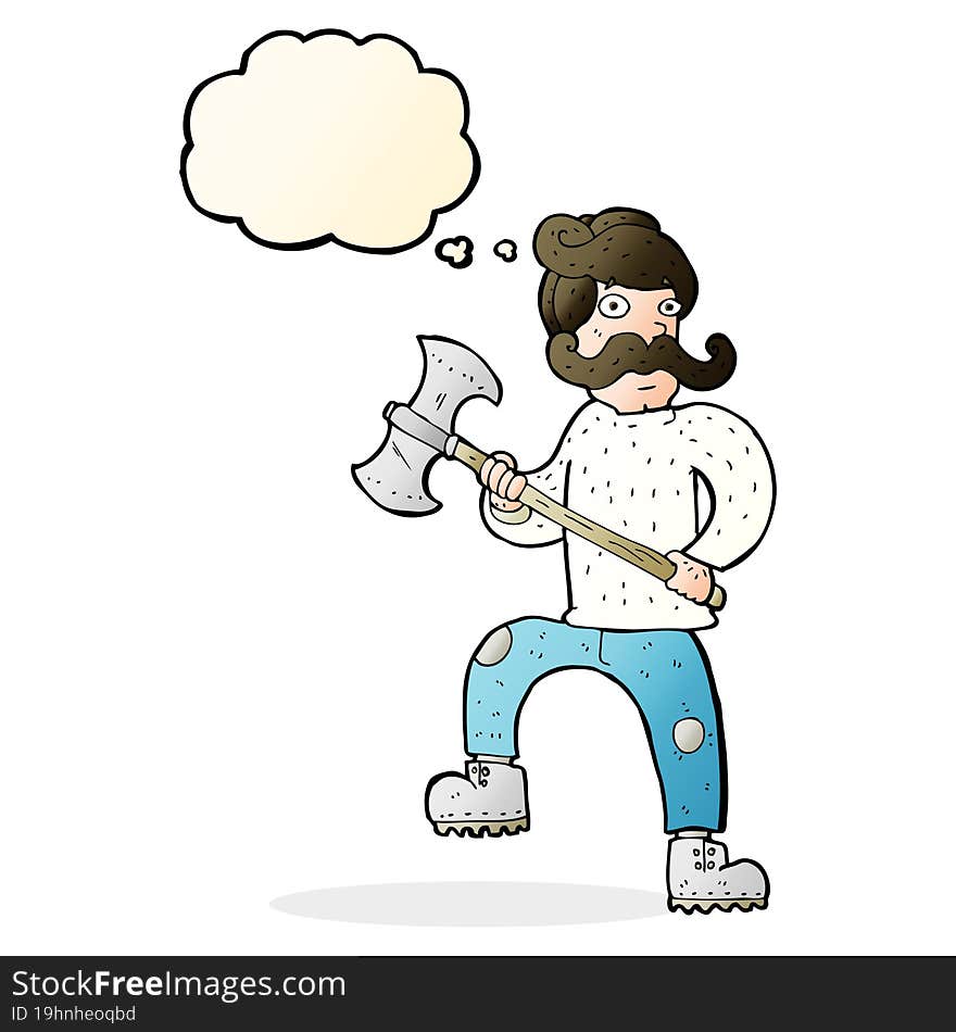 cartoon man with axe with thought bubble