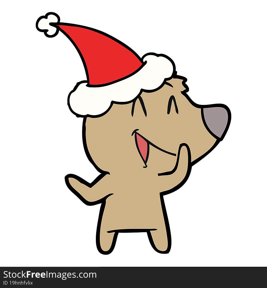 Laughing Bear Line Drawing Of A Wearing Santa Hat