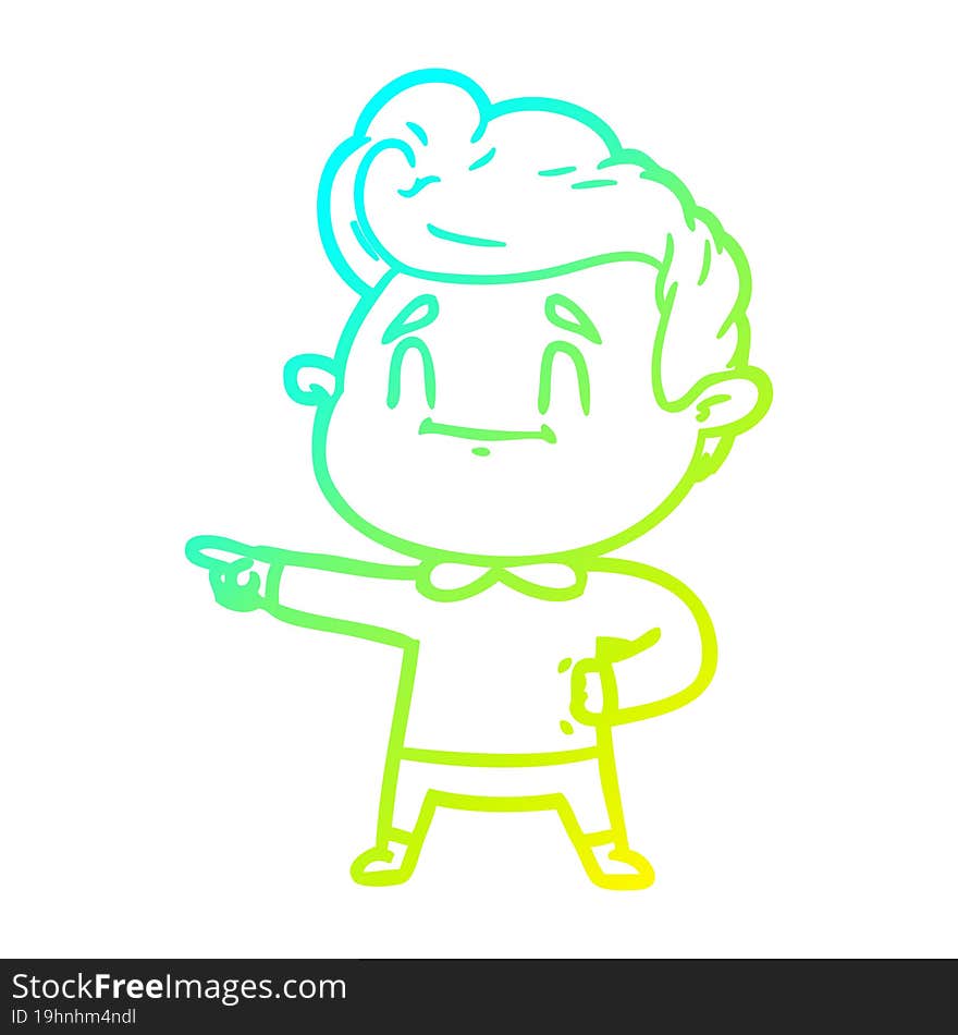 Cold Gradient Line Drawing Happy Cartoon Man Pointing