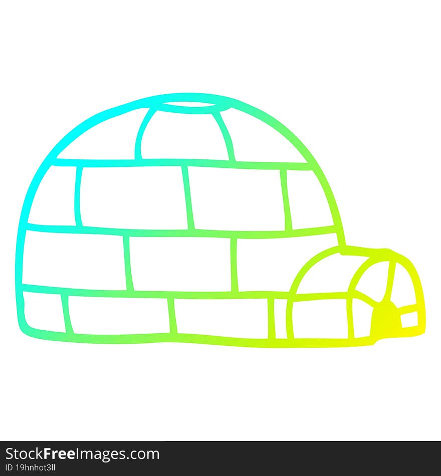 cold gradient line drawing of a cartoon ice igloo